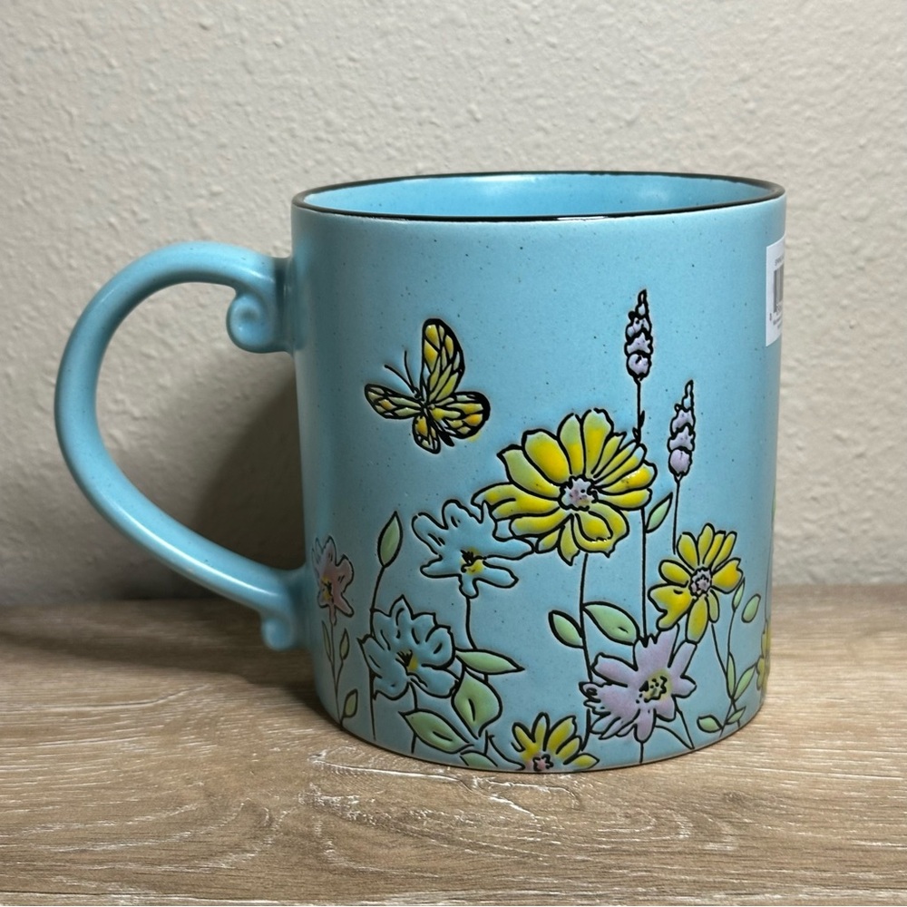 Spectrum Designz Coffee Mug Spring Valley Flowers 21 Oz Turquoise Blue - Picture 4 of 7